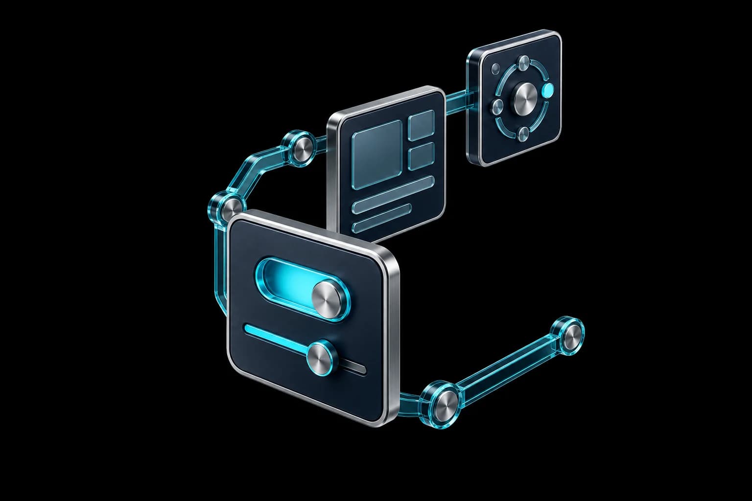 Tactile interface panels connected along a turquoise circuit path