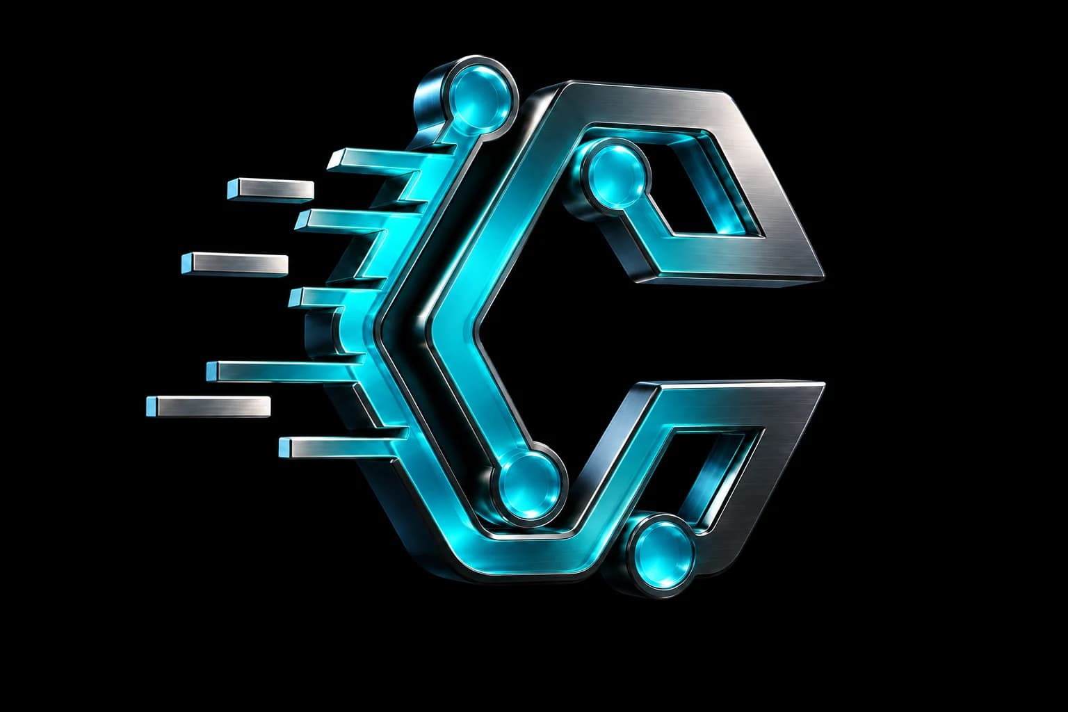 C King Digital’s circuit-C emblem sculpted in brushed titanium and luminous cyan glass